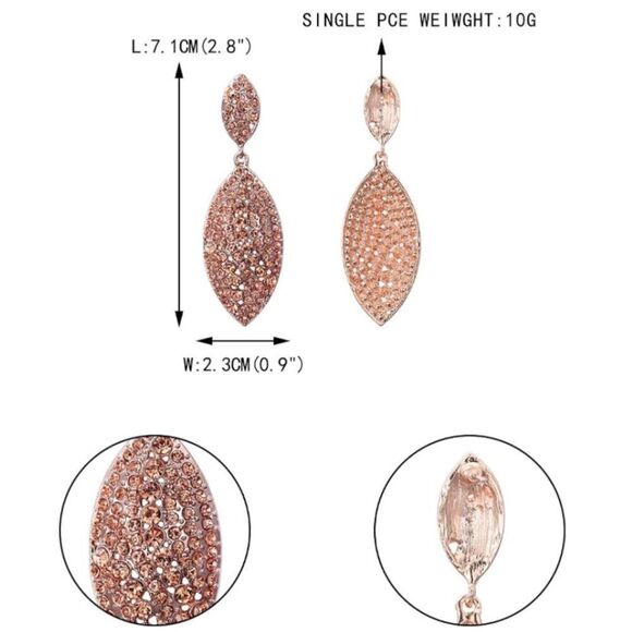 Rose Gold with Champagne Topaz Crystal Double Leaf Chandelier Post Earrings - Picture 4 of 4